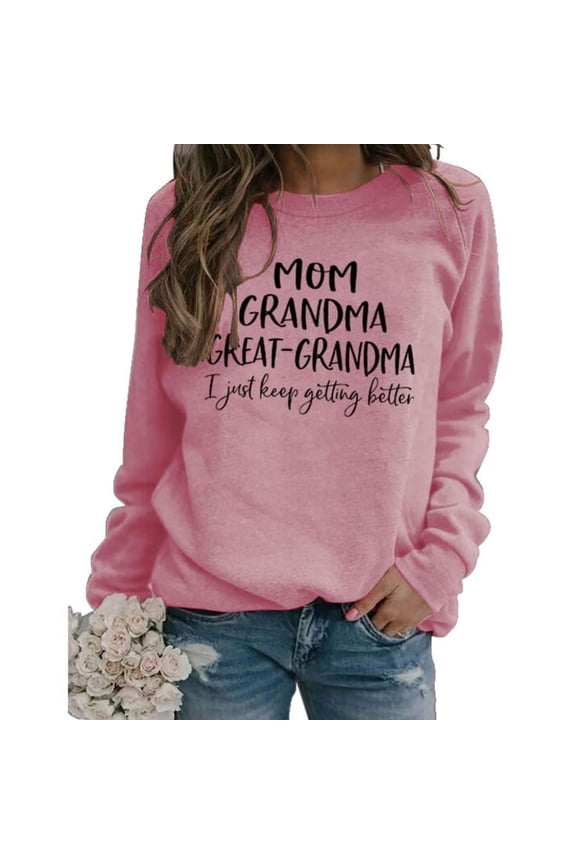 Mom Grandma Great Letters Print Fall Sweatshirt for Women Long Sleeve Crewneck Casual Loose Graphic Shirts Pullover Top