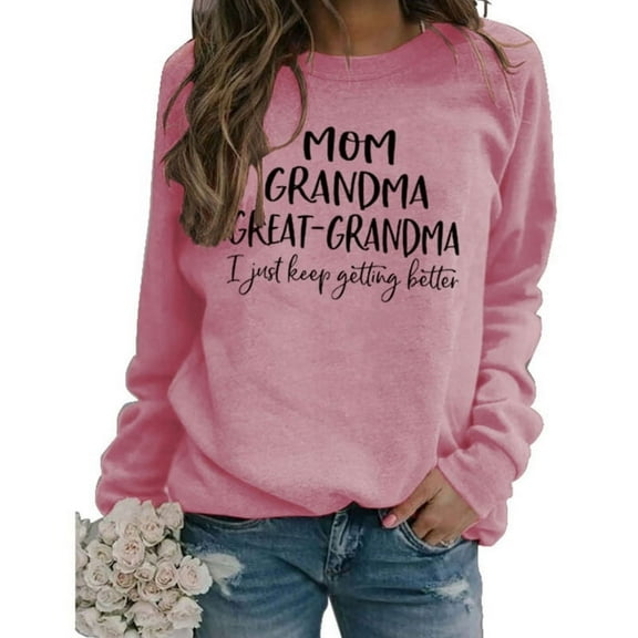 Mom Grandma Great Letters Print Fall Sweatshirt for Women Long Sleeve Crewneck Casual Loose Graphic Shirts Pullover Top