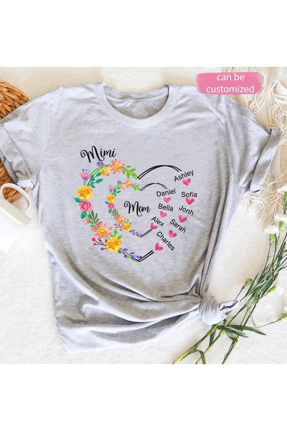Mom Grandma Heart Shirt, Floral Nana Shirt With GrandName, Mother's Day Shirt, Grandma Floral Heart Shirt Sweatshirt All Size S-5XL