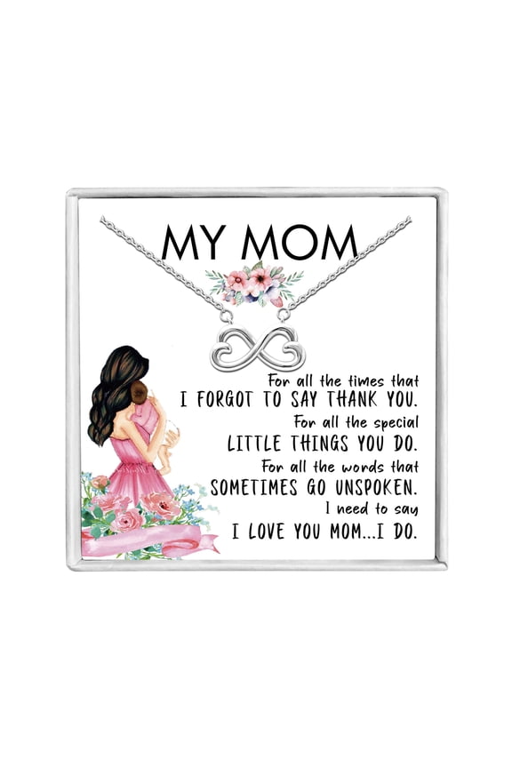 Mom Greeting Card Sterling Silver Infinity Hearts Necklace Women Ginger Lyne Collection