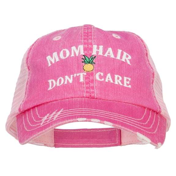 Mom Hair Don't Care Embroidered Cotton Mesh Cap - Fuchsia OSFM