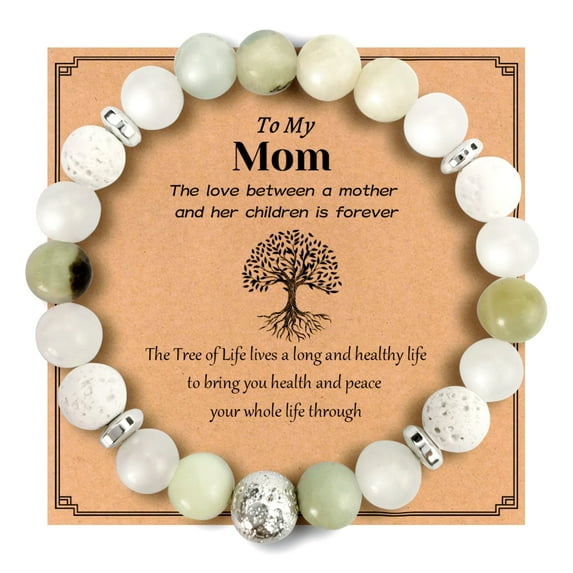 To My Mom Handmade Relaxation Anxiety Bracelet for Women,Mom Birthday Gift,Lava Rock Bracelet Essential Oil Bracelet,10mm Crystal Gift(Amazonite stones+Lava Rock)