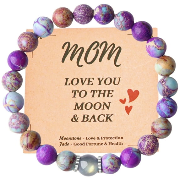 Layron Serenity Inspirational Breathe Yoga Jewelry Healing Anxiety Bracelet for Women, Purple Imperial Jasper Stones with Moonstone