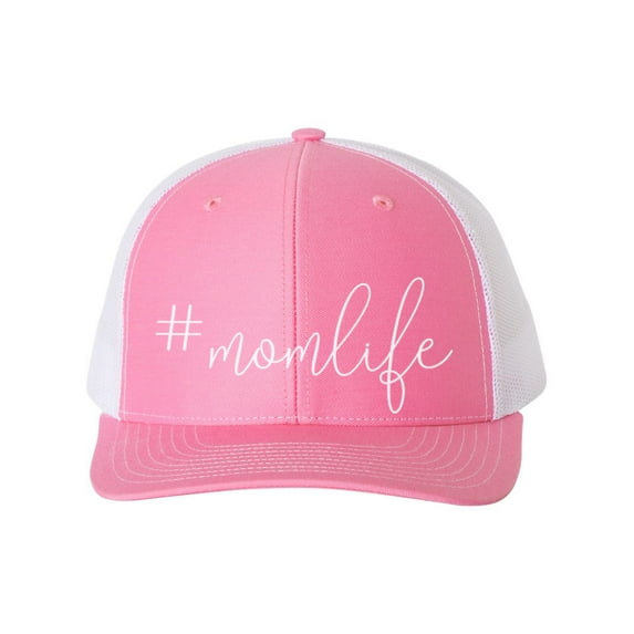 Mom Hat, #Momlife, Mother’s Day Hat, Gift For Mom, Mom Apparel, Trucker Hat, Snapback, Adjustable, 10 Different Colors!, Mom Cap, White Text, Hot Pink/White