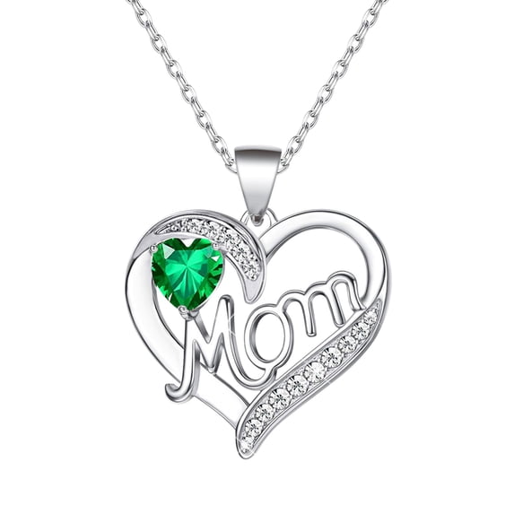 Mom Heart Pendant Necklace, Silver Tone with Heart CZ Stone, Engraved "Mom" Letter | Adjustable Chain | for Mother's Day & Mom Gifts | 3 Colors