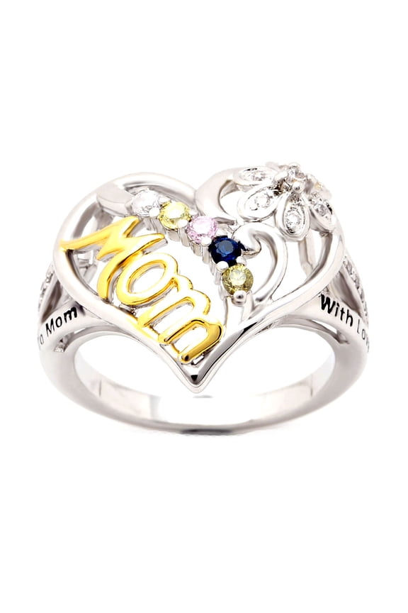 Mom Heart Ring Cz Gold Plated Engraved to Mom With Love Womens Ginger Lyne Collection