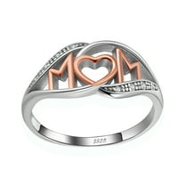 Mom Heart Ring White and Rose Gold Plated Sterling Silver Womens Ginger Lyne Collection