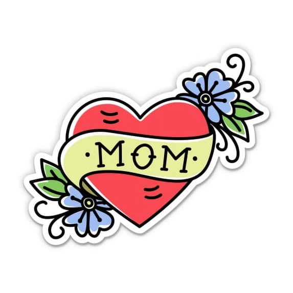 Mom Heart Tattoo Style Cute - 3" Vinyl Sticker - For Car Laptop I-Pad Phone Helmet Hard Hat - Waterproof Decal