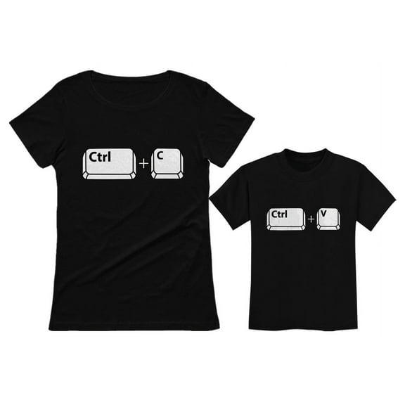 Mom & Her Girl / Boy Copy Paste Matching Set Mother & Daughter / Son T-Shirts Mom Black X-Large / Child Black 2T