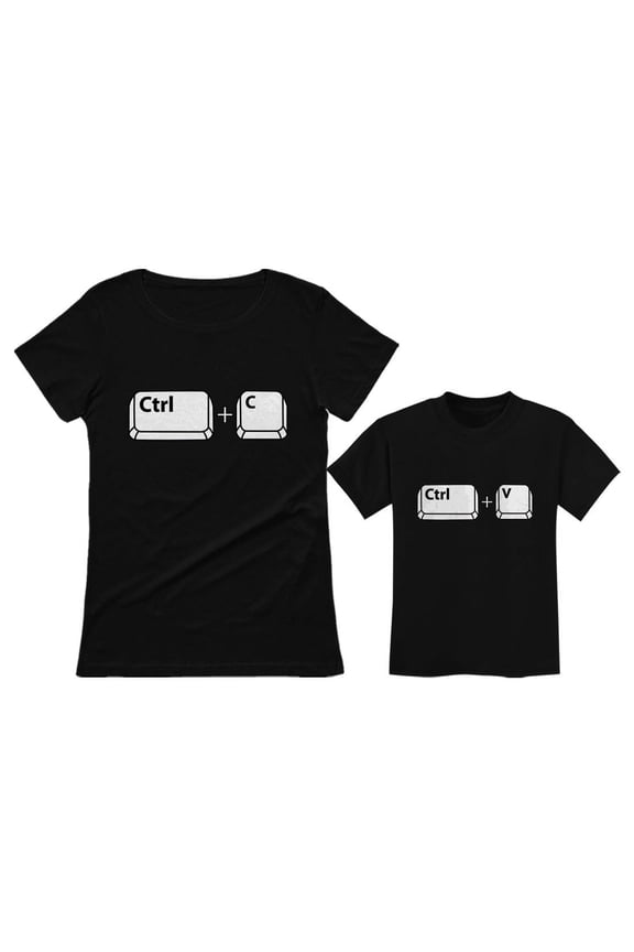 Mom & Her Girl / Boy Copy Paste Matching Set Mother & Daughter / Son T-Shirts Mom Black XX-Large / Child Black 3T