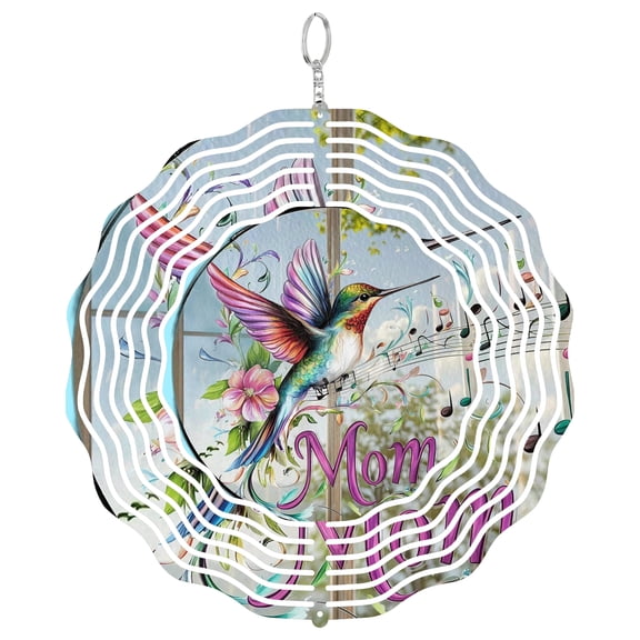 Mom Hummingbird Metal Wind Spinner, Memorial Bird Garden Decor