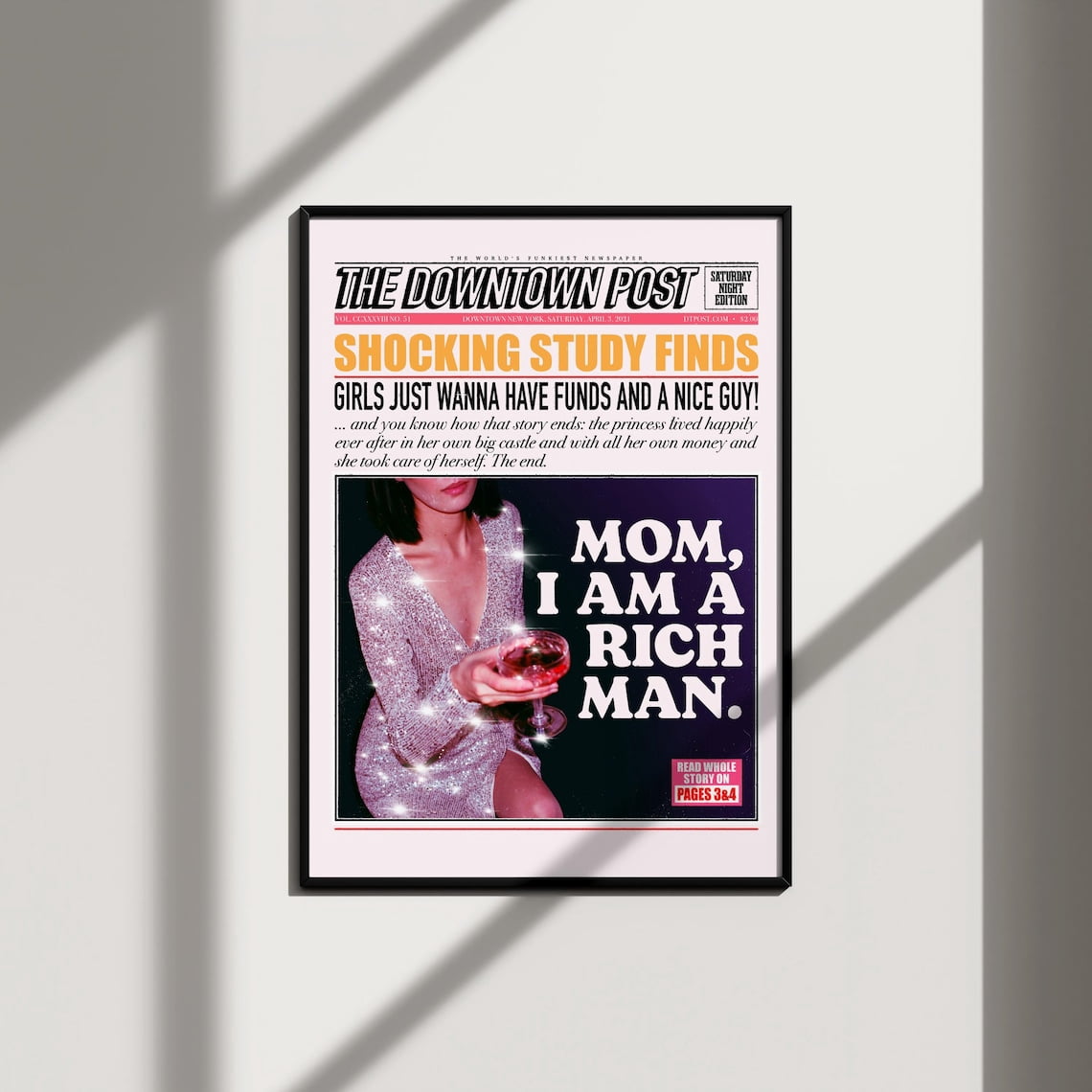 Mom I Am A Rich Man Newspaper Headline Y2K Funky Poster, Living Room ...