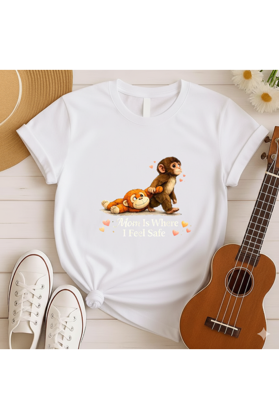 Mom Is Where I Feel Safe Mini Monkey Mascot Mothers Day Unisex T-Shirt G02452, up to size 5XL