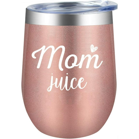 Mom Juice, 12 oz Wine Tumbler, Double Wall Vacuum Insulated Wine Glasses with Lid, Stainless Steel Cup for Wine,Coffee,Cocktails|Perfect Mother''s Day, Christmas