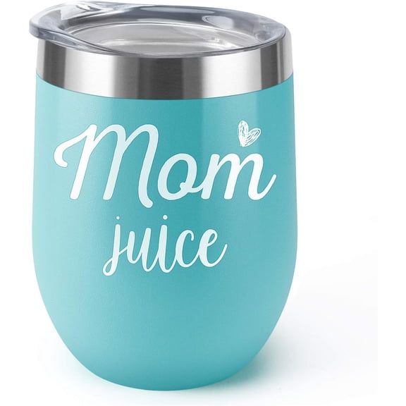 Mom Juice, 12 oz Wine Tumbler, Double Wall Vacuum Insulated Wine Glasses with Lid, Stainless Steel Cup for Wine,Coffee,Cocktails|Perfect Mother''s Day, Christmas