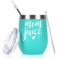 thumbnail image 1 of Mom Juice Wine Tumbler Mom Birthday Gifts for Mom New Mom Mothers to be Wife Women Her, Mother''s Day Gifts from Daughter Son Kids, 12 Oz Insulated Stainless Steel Wine Tumbler with Lid, Mint, 1 of 6