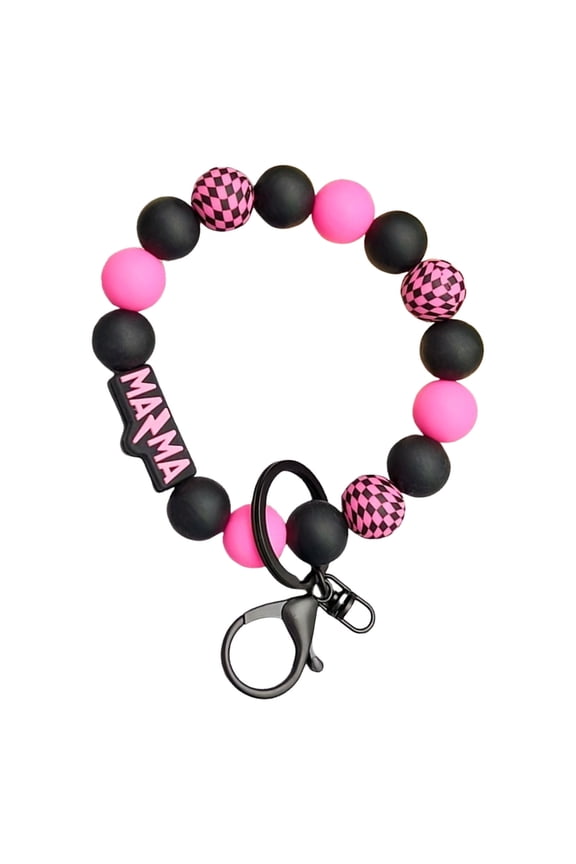 Mom Keychain Bracelet Silicone Beads Checkerboard Design Wristband For Keys Gift