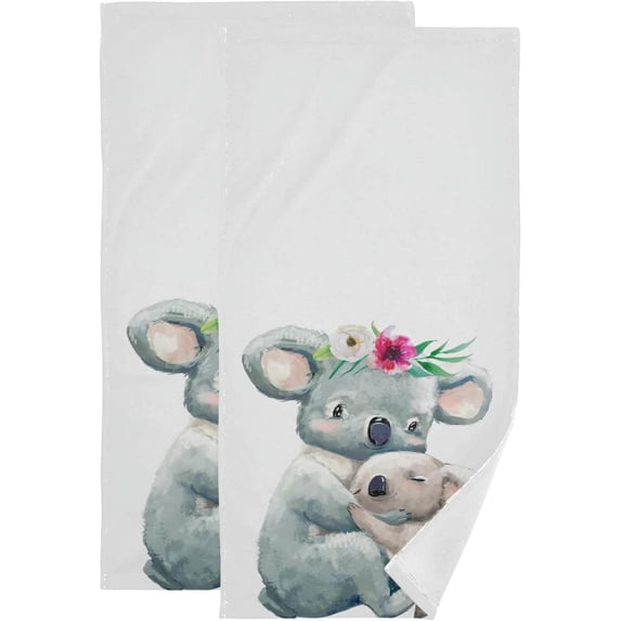 Mom Koala Floral Watercolor Hand Towels, Happy Mother Day Kitchen Towel Ultra Soft and Absorbent,Decorative Fingertip Face Towel for Bathroom Hotel, 2 PCS, 28.3"x 14.4"