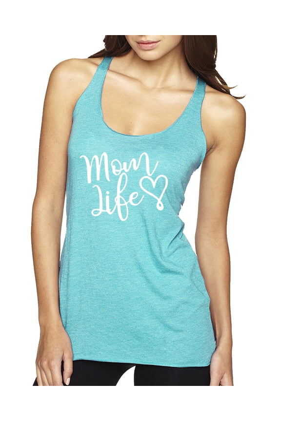 Mom Life Best Mom Mother's Day Gift Blessed Family Kids | Womens Mother's Day Premium Tri-Blend Racerback Tank Top, Tahiti Blue, Medium