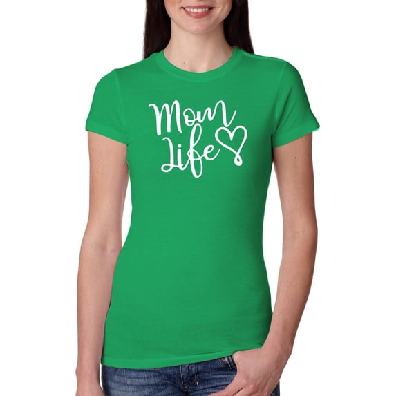 Mom Life Best Mom Mother's Day Gift Blessed Family Kids | Womens Mother's Day Slim Fit Junior Tee, Kelly, 2XL