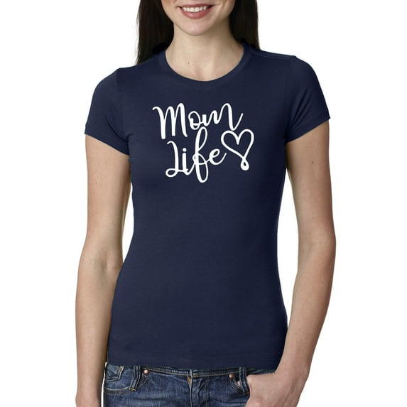 Mom Life Best Mom Mother's Day Gift Blessed Family Kids | Womens Mother's Day Slim Fit Junior Tee, Navy, Medium