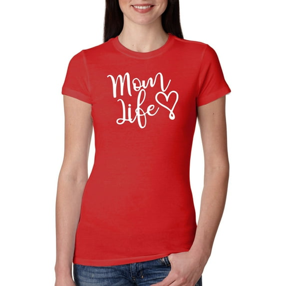 Mom Life Best Mom Mother's Day Gift Blessed Family Kids | Womens Mother's Day Slim Fit Junior Tee, Red, Medium