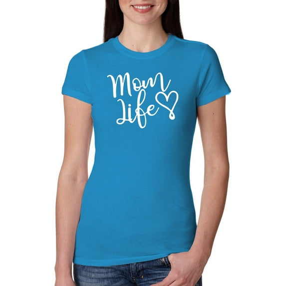 Mom Life Best Mom Mother's Day Gift Blessed Family Kids | Womens Mother's Day Slim Fit Junior Tee, Turquoise, Small