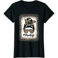thumbnail image 1 of Mom Life Bleached Messy Bun Women Leopard Mothers Day Mama T-Shirt, 1 of 3