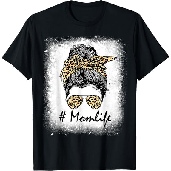 Mom Life Bleached Shirt Mom Life Leopard Messy Bun T-ShirtMen and women, White Black T-shirt, size: Extra large S-1482XL