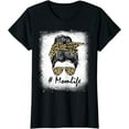 thumbnail image 1 of Mom Life Bleached Shirt Mom Life Leopard Messy Bun T-Shirt, 1 of 3