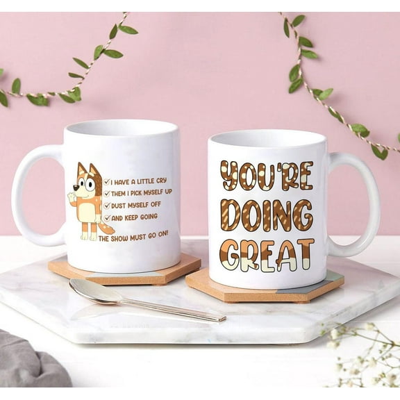 Mom Life Bluey Mom Mug, Parenting Is Trifficult Chilli Heeler Happy Mother's Day, Bluey Dog Lovers Coffee Mug, You're Doing Great Mom Mug 11oz