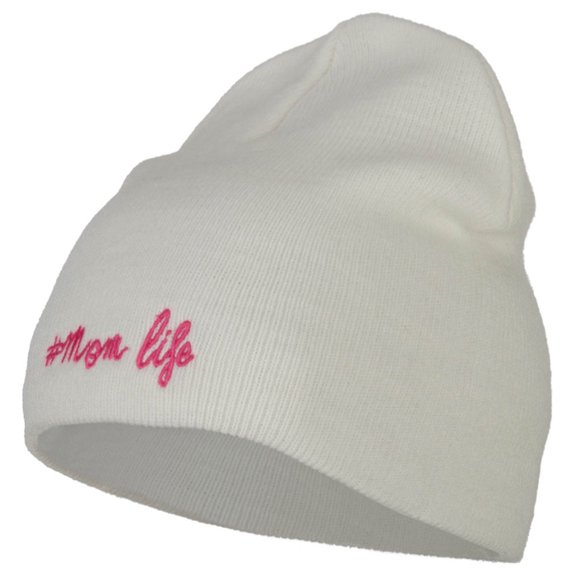 Mom Life Embroidered Knitted Short Beanie - White OSFM