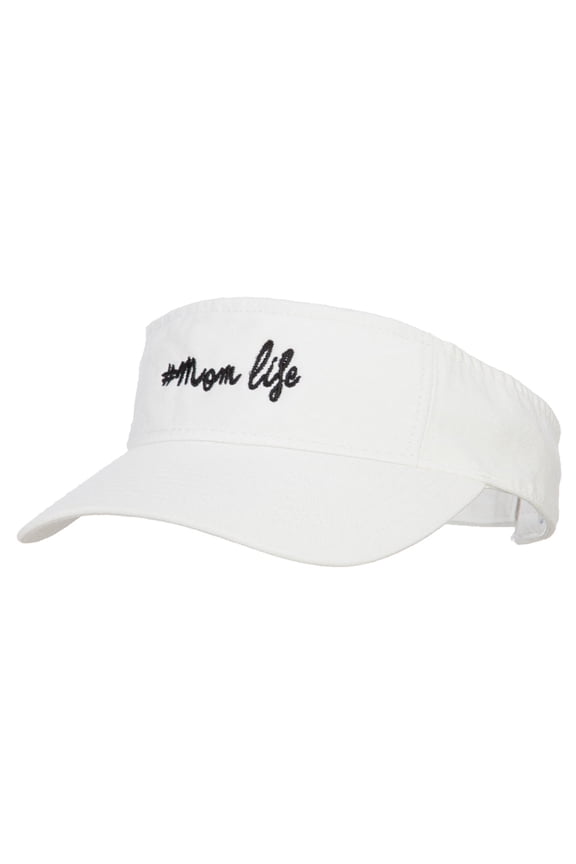 #Mom Life Embroidered Pro Style Cotton Washed Visor - White OSFM
