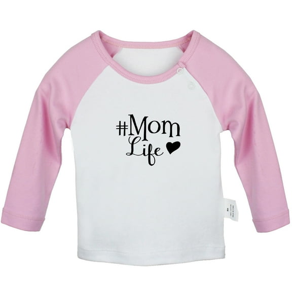 Mom Life Funny T shirt For Baby, Newborn Babies T-shirts, Infant Tops, 0-24M Kids Graphic Tees Clothing (Long Pink Raglan T-shirt, 12-18 Months)