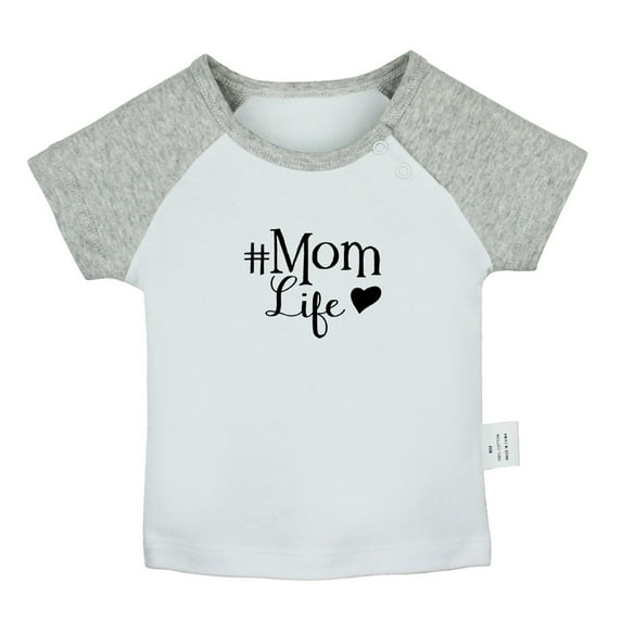 Mom Life Funny T shirt For Baby, Newborn Babies T-shirts, Infant Tops, 0-24M Kids Graphic Tees Clothing (Short Gray Raglan T-shirt, 0-6 Months)