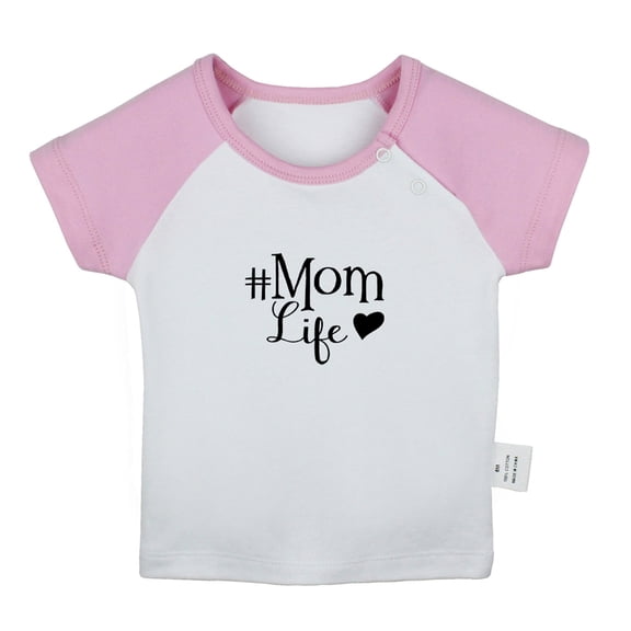Mom Life Funny T shirt For Baby, Newborn Babies T-shirts, Infant Tops, 0-24M Kids Graphic Tees Clothing (Short Pink Raglan T-shirt, 6-12 Months)