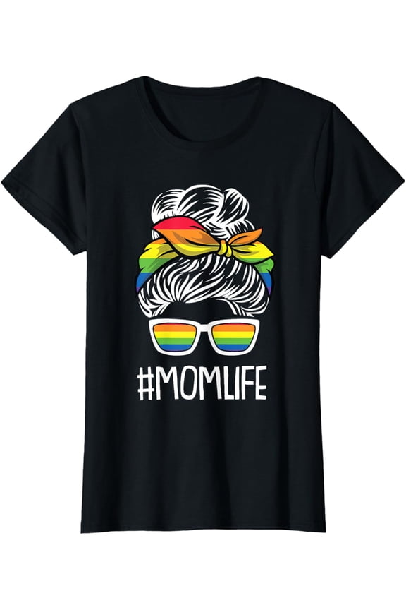 Mom Life Gay Pride Rainbow Flag LGBT-Q Ally Mama Mother T-Shirt