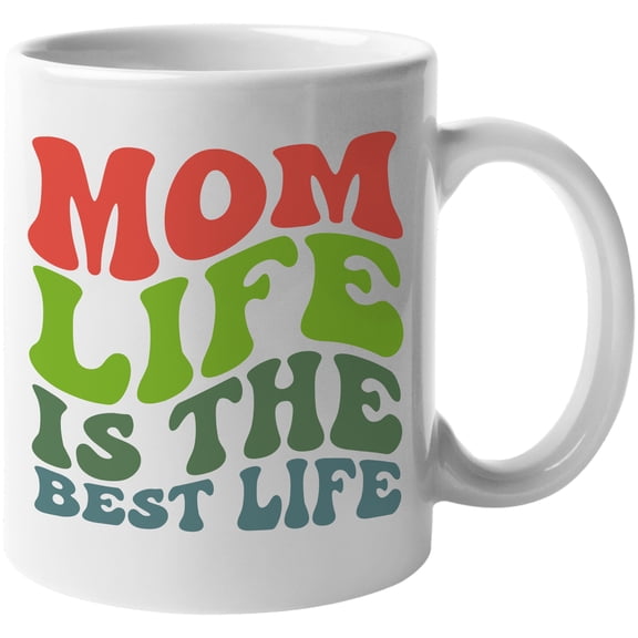 Mom Life Is the Best Life, Groovy Retro Wavy Text Merch Gift, White 11oz Ceramic Mug