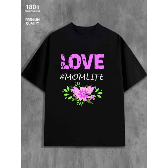 Greenink Mom Life Love for men 180G Cotton black Basic Unisex Shirt Crewneck tshirts Fashion Unisex Shirt Crewneck tshirts Unique Design Unisex Shirt Printed tshirts Fa