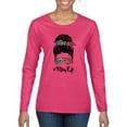thumbnail image 1 of Mom Life Messy Hair Bun | Tie Dye Leopard Print Bandana | Funny Mother's Day Mother's Day Womens Long Sleeve T-Shirt, Fuschia, XL, 1 of 5