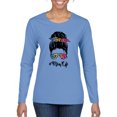 thumbnail image 1 of Mom Life Messy Hair Bun | Tie Dye Leopard Print Bandana | Funny Mother's Day Mother's Day Womens Long Sleeve T-Shirt, Light Blue, 2XL, 1 of 5