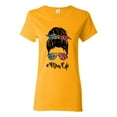 thumbnail image 1 of Mom Life Messy Hair Bun | Tie Dye Leopard Print Bandana | Funny Mother's Day Mother's Day Womens T-Shirt, Gold, 3XL, 1 of 5