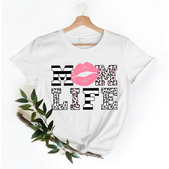 Mom Life Pink Lips Kiss Me Kissing Lips Cheetah Panther Stripe Print Shirt, Mom Life Shirt, Mother T-Shirt, Cute Mom Gift, Mothers Day Gift