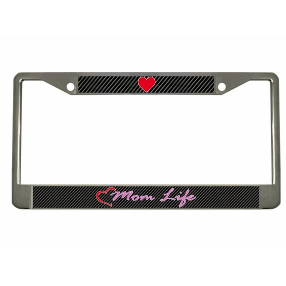 Mom Life Style Metal License Plate Frame Personalized/Car Accessories Car Tag Holder Cover Carbon (Chrome/Carbon/Light Pink)