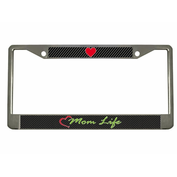 Mom Life Style Metal License Plate Frame Personalized/Car Accessories Car Tag Holder Cover Carbon (Chrome/Carbon/Lime Green)