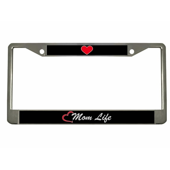 Mom Life Style Metal License Plate Frame Personalized/Car Accessories Car Tag Holder Cover (Chrome/Black/Silver)
