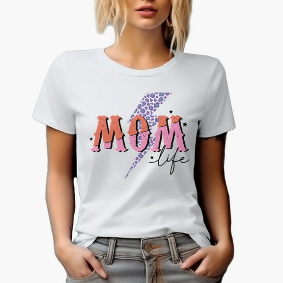 Mom Life with Leopard Print Lightning, Mother's Day Art Merch Gift, White T-Shirt, 2XL