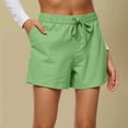thumbnail image 1 of Mom Linen Shorts for Women 7" Inseam Drawstring Low-Rise Mid-Thigh Compression Shorts Cargo Plus Size Everyday Bermuda Shorts with Pockets Mint Green XXL, 1 of 6