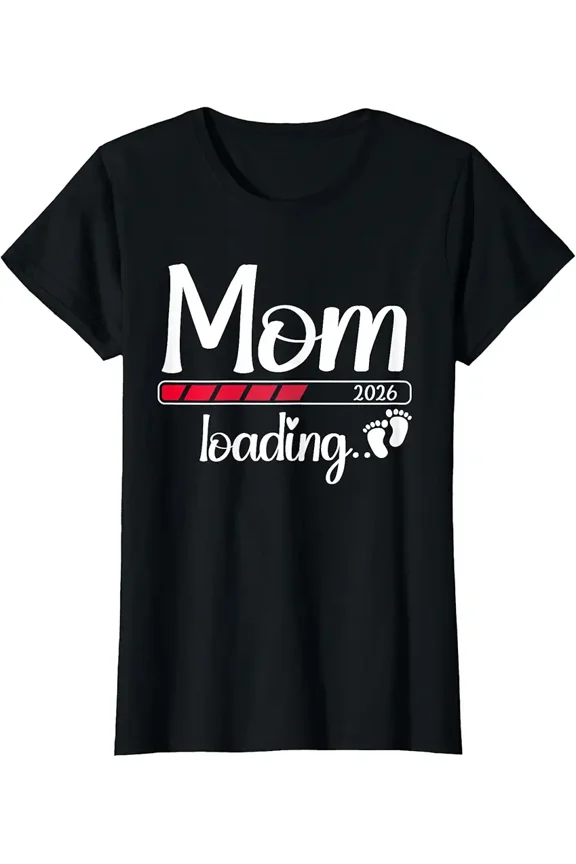 Mom Loading 2026 Funny Pregnancy Announcement T-Shirt Retro Expecting Mother Graphic Tee Cute Maternity Apparel Gift