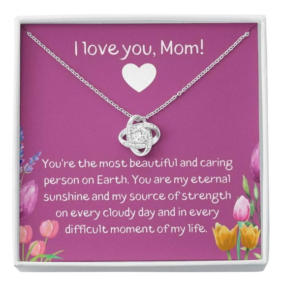 To My Mom Love Knot Necklace, Thank You Gift To Mom, Jewelry From Son Daughter, Cubic Zirconia Love Knot Pendant ,Love Knot Mother Necklace, Necklaces with Meaningful Messages Card Inside